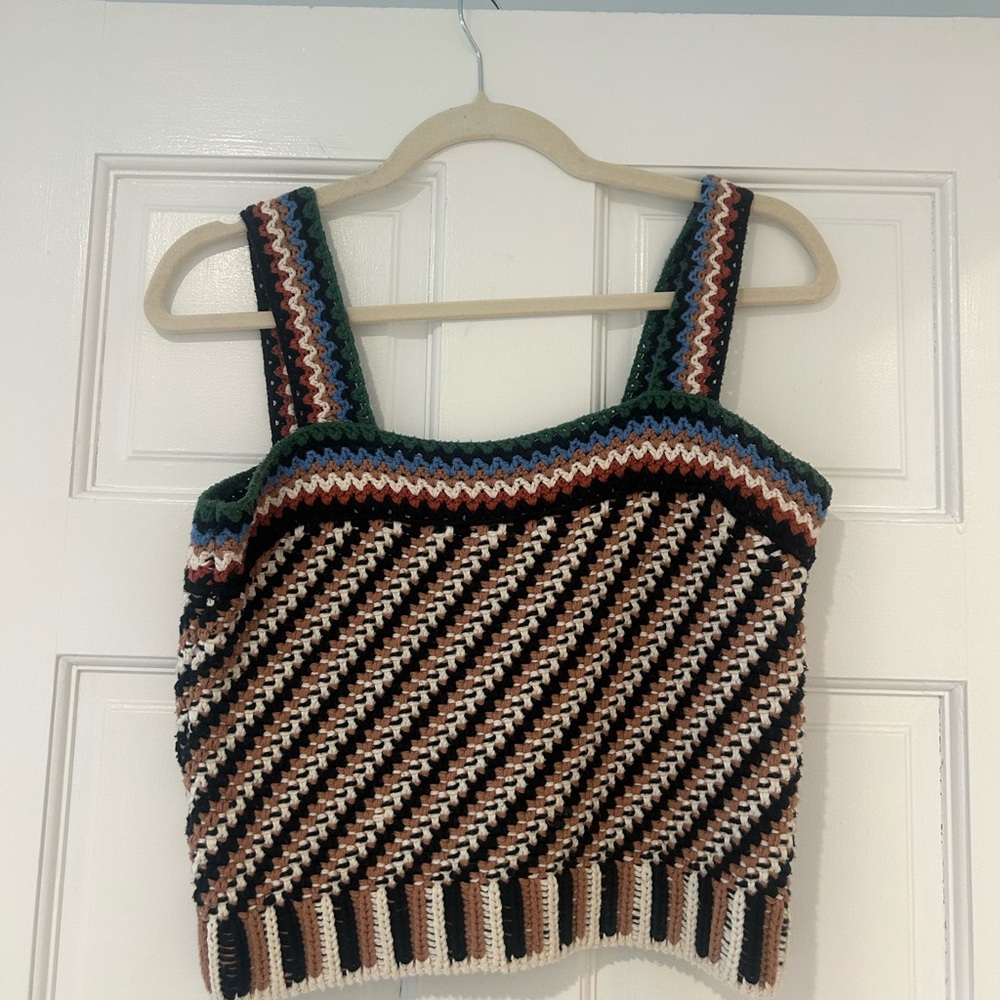 Veronica Beard Black and Pink Cropped Ribbed Tank Top